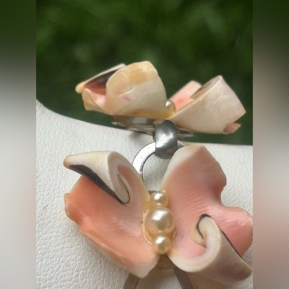 1940’s Vintage Curly Cue Coral Pink Shells & Faux Pearl Bracelet 7in Women - Picture 3 of 13
